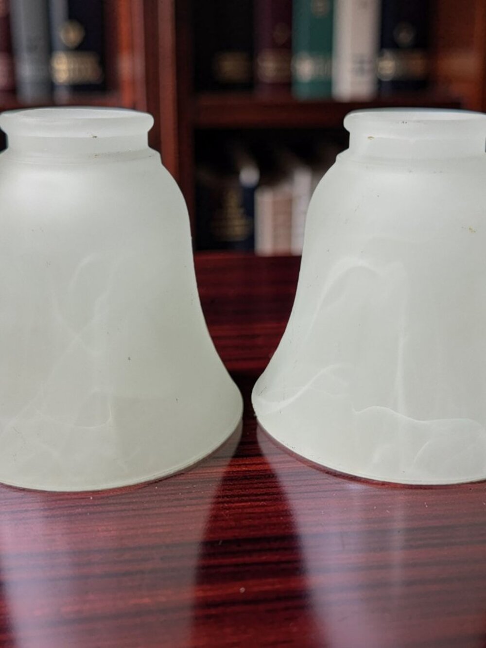 Vintage Pair Frosted Alabaster-Style Bell Glass Replacement Lamp Shades.